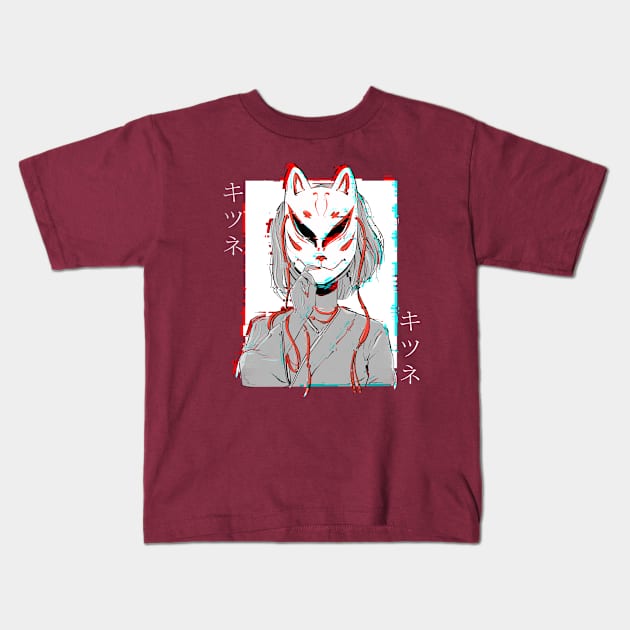 Japanese Kitsune Folklore Fantasy Demon Nine Tailed Fox Kids T-Shirt by displace_design